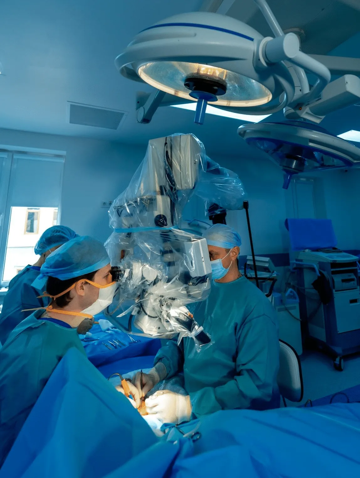 Surgeons performing complex surgery.